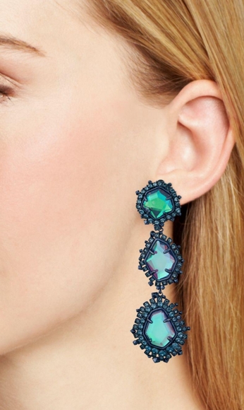 Kendra Aria Gunmetal Indigo Dichroic glass clip-on